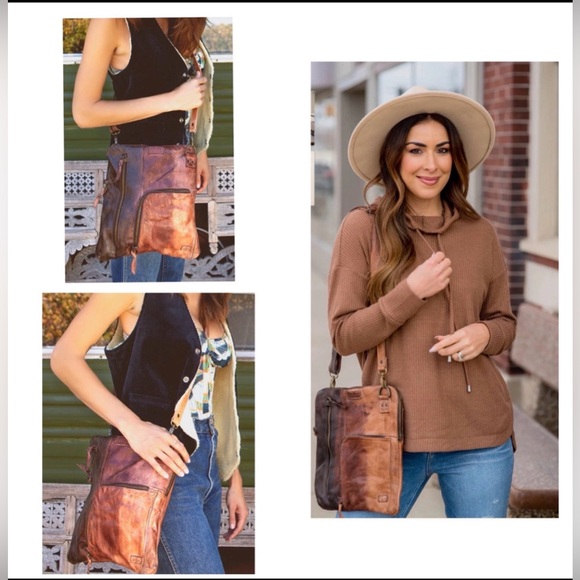 NWOT Bed Stu Aiken Leather Crossbody Convertible Cold Brew Retail $280 - Picture 13 of 13
